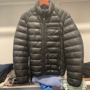 Scully Mens Ribbed Puffer Black Leather Leather Jacket
